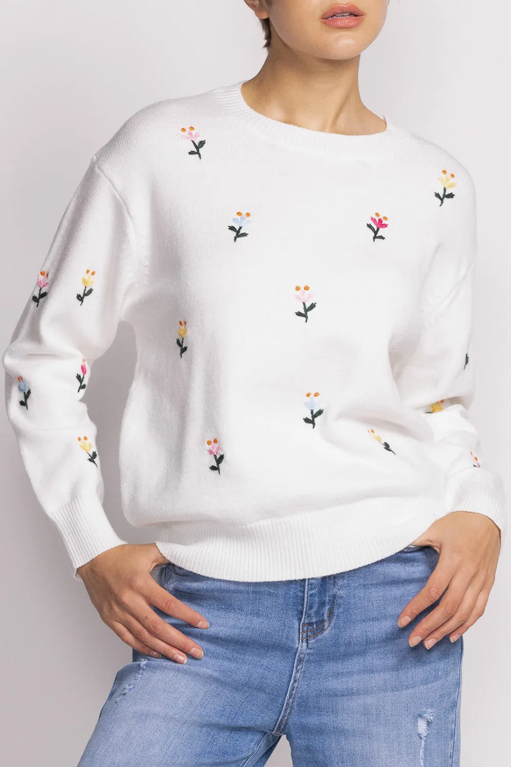 Jardynia | Ivory Sweater w/ Knitted Flowers sold by Boutique 1861 product image thumbnail 2