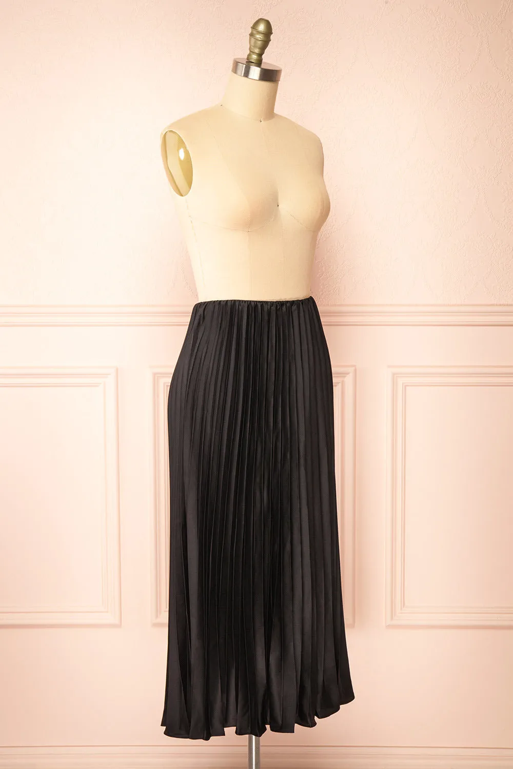 Mirys Black | Pleated Satin Midi Skirt sold by Boutique 1861 product image thumbnail 3