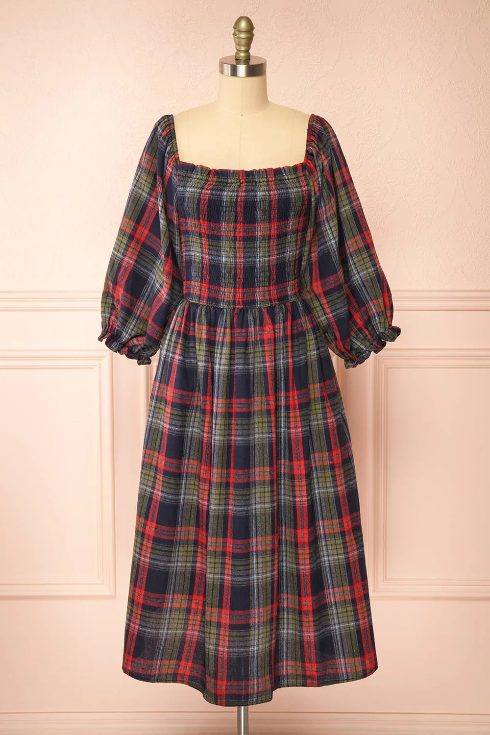 Arellia Navy | Plaid Flannel Midi Dress sold by Boutique 1861