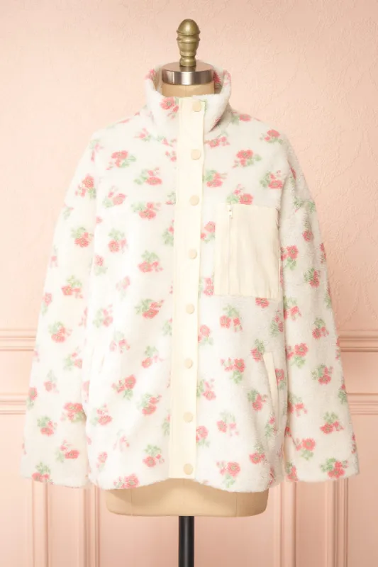 Woolania | Floral Button-Up Teddy Coat sold by Boutique 1861