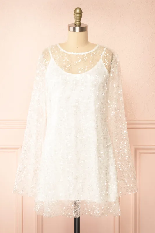 Asael Ivory | Short Long-Sleeved Sequin Dress sold by Boutique 1861