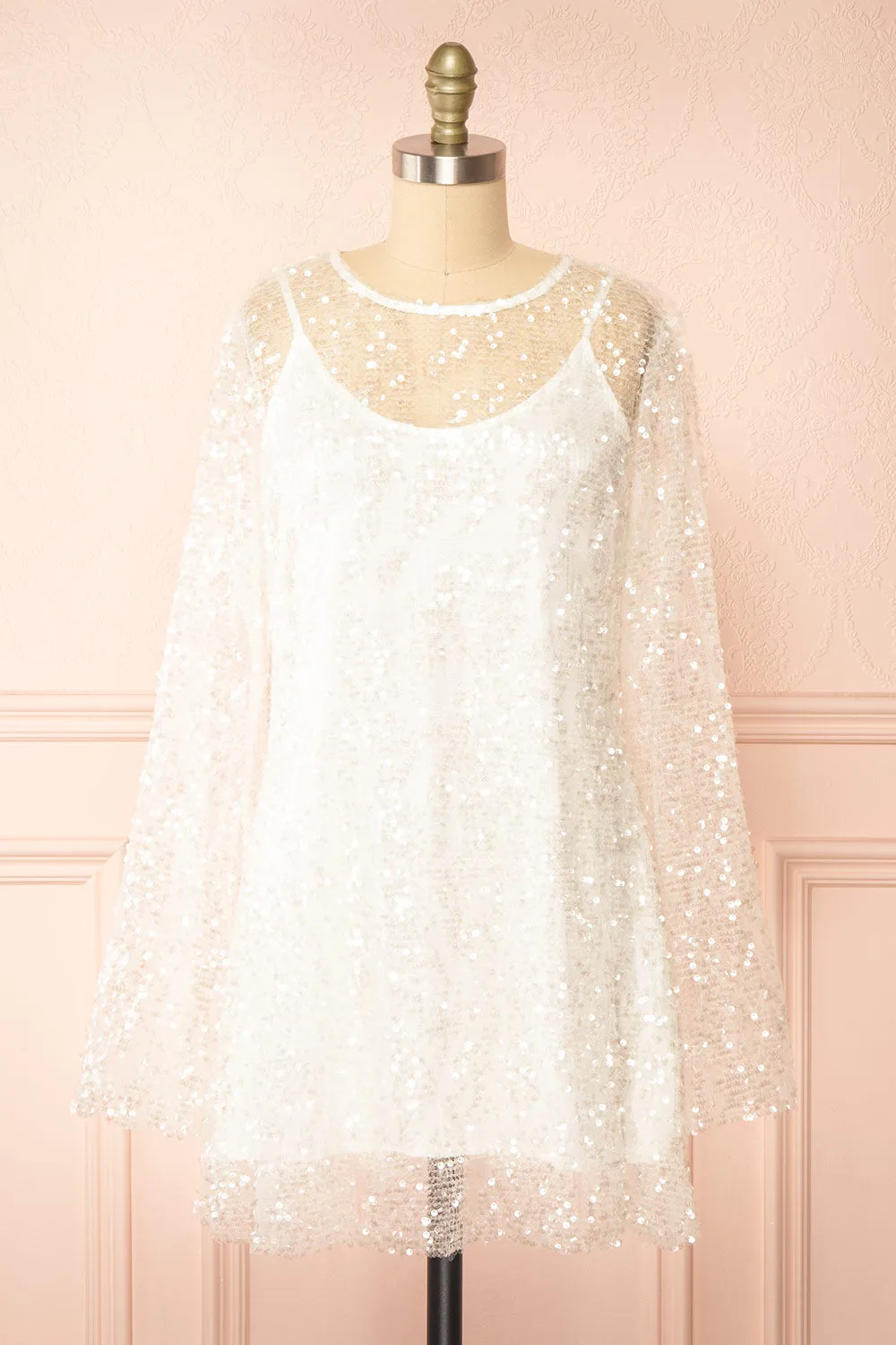 Asael Ivory | Short Long-Sleeved Sequin Dress sold by Boutique 1861
