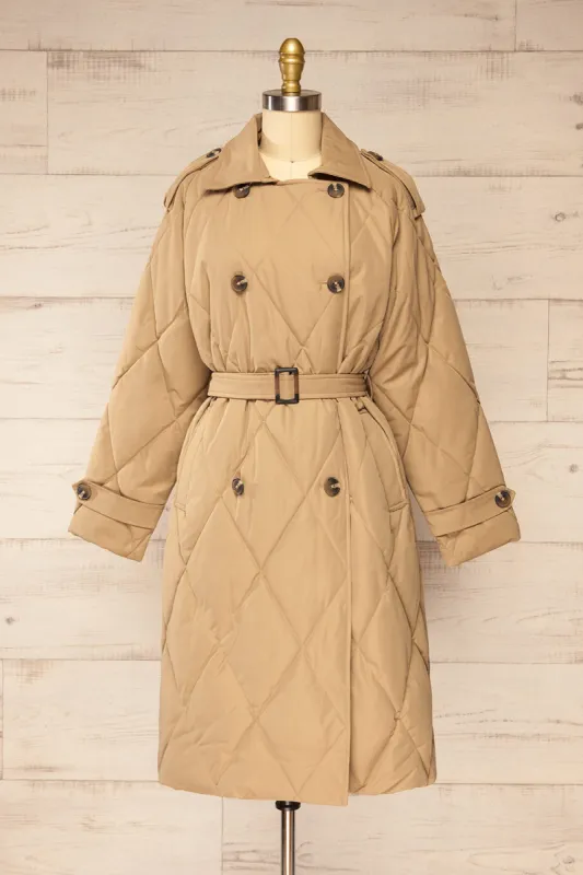 Racono | Beige Quilted Trench Coat sold by Boutique 1861