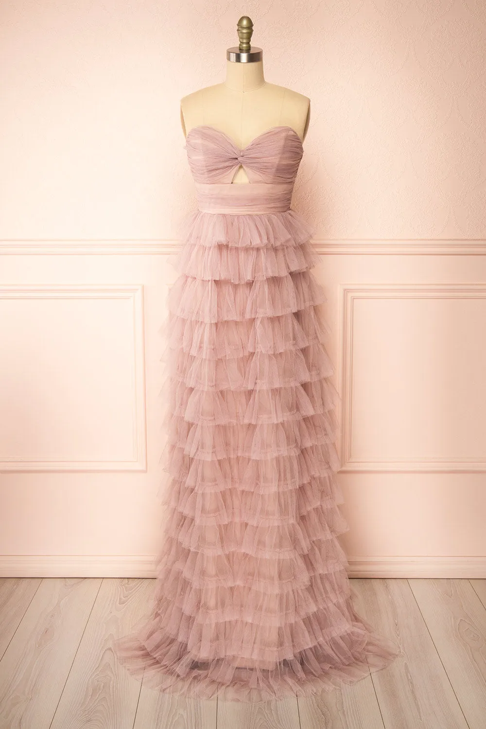 Qila Mauve | Strapless Tulle Ruffled Dress sold by Boutique 1861