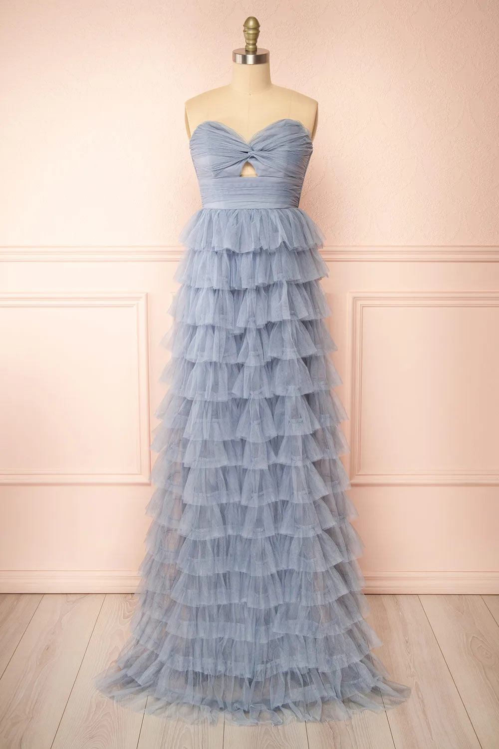 Qila Blue | Strapless Tulle Ruffled Dress sold by Boutique 1861