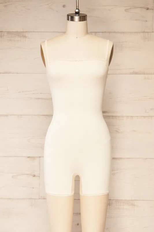 Metzi | Stretchy Ivory Lounging Romper sold by Boutique 1861