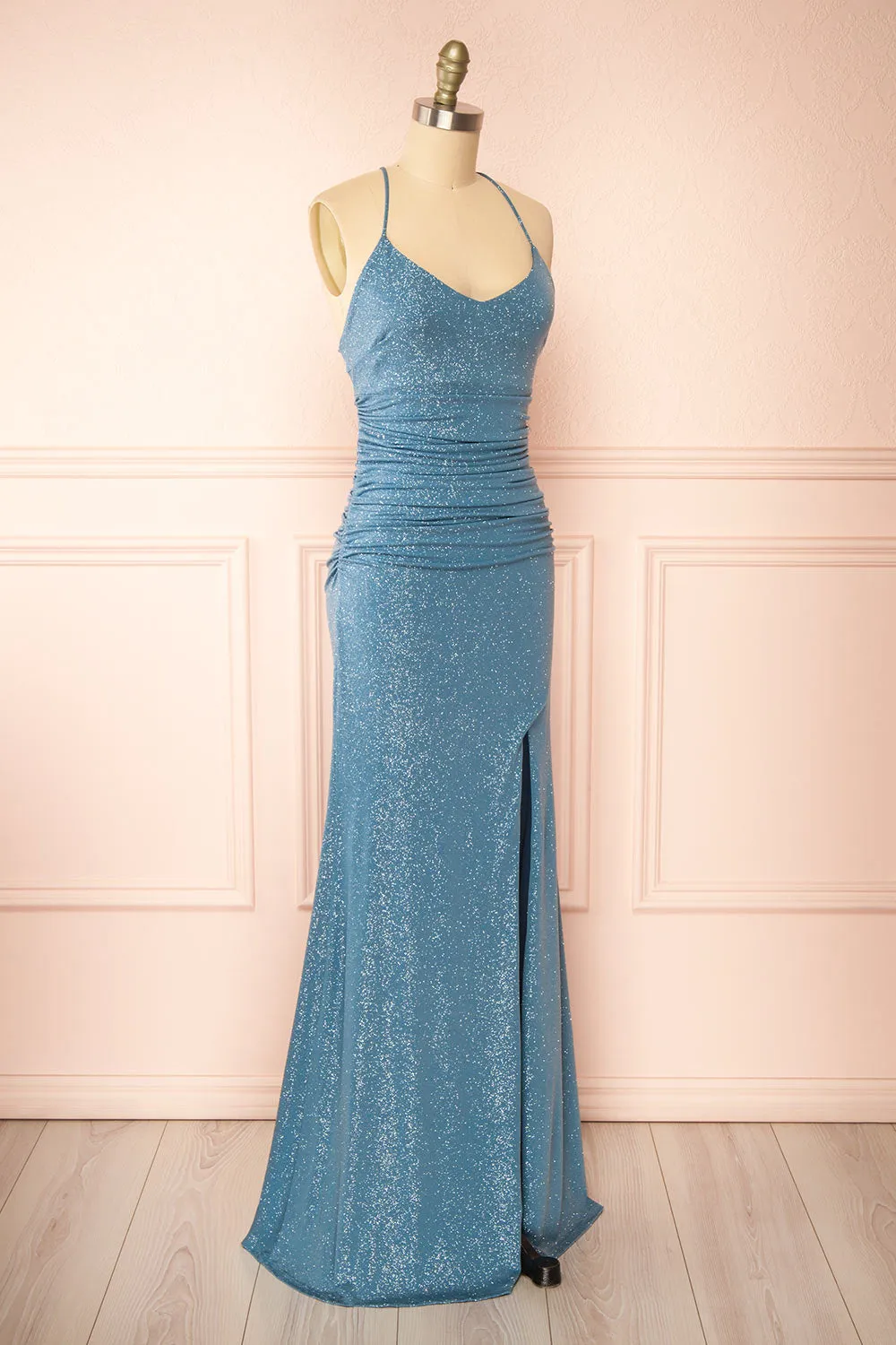 Samira Blue Grey | Sparkly Mermaid Maxi Dress with Slit sold by Boutique 1861 product image thumbnail 5