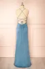 Samira Blue Grey | Sparkly Mermaid Maxi Dress w/ Slit sold by Boutique 1861