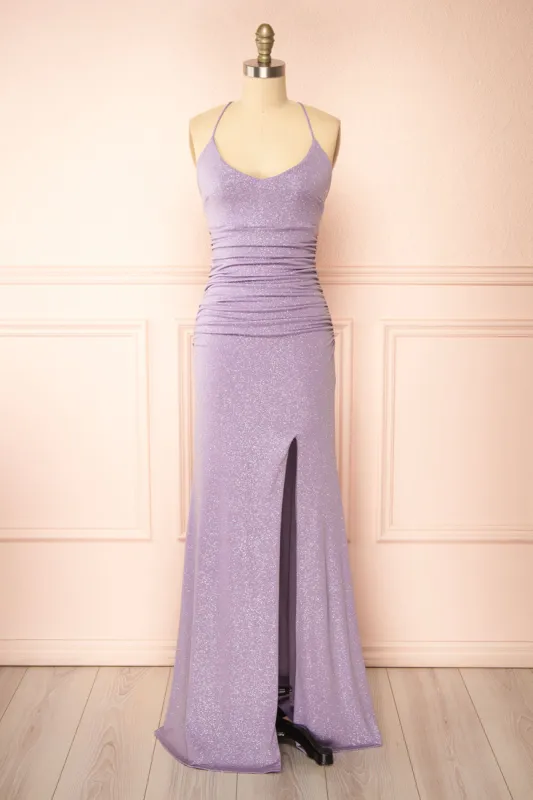 Samira Lavender | Sparkly Mermaid Maxi Dress with Slit sold by Boutique 1861