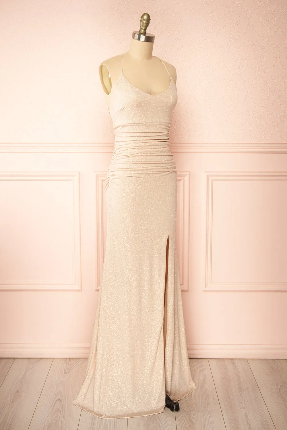 Samira Champagne | Sparkly Mermaid Maxi Dress with Slit sold by Boutique 1861 product image thumbnail 5