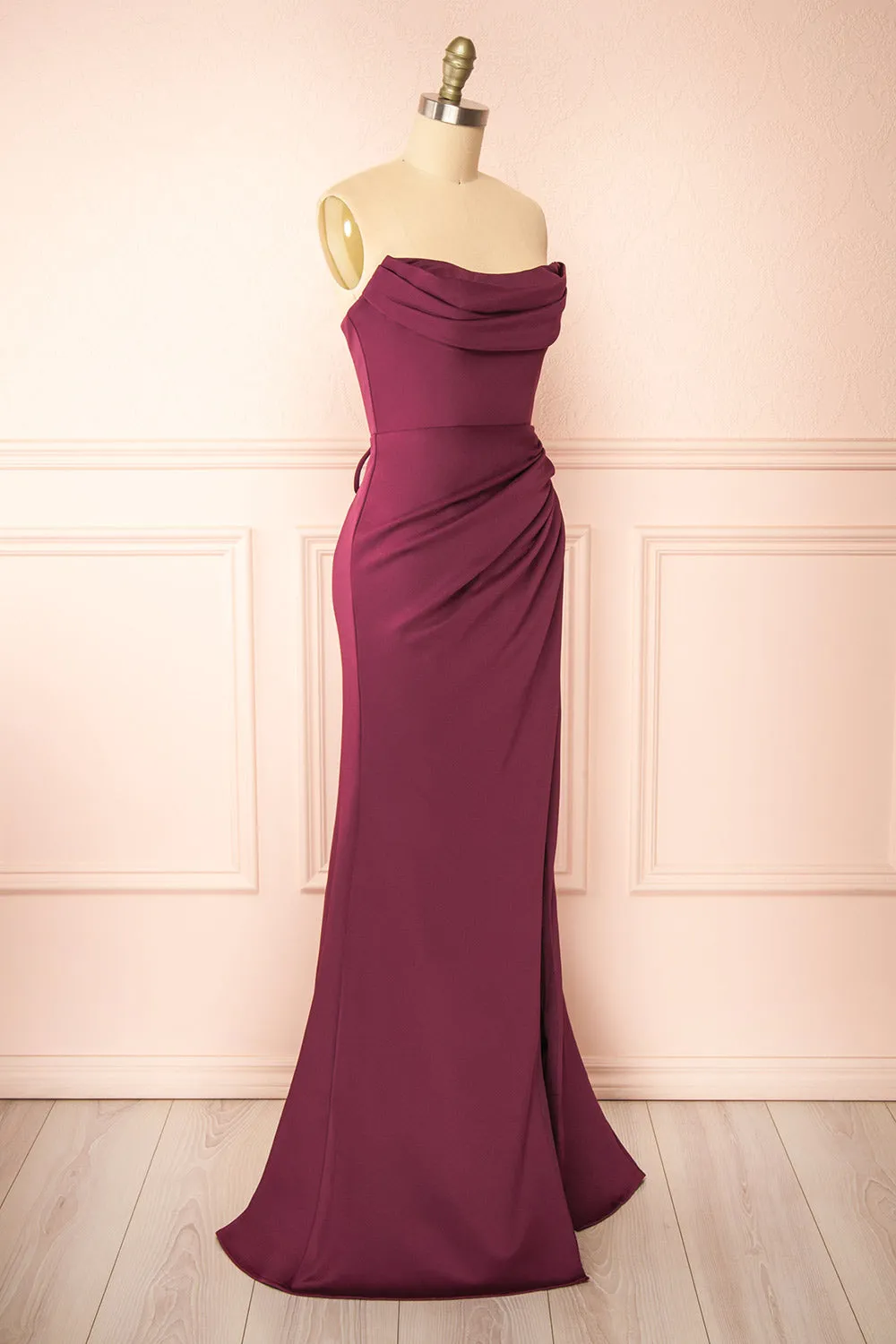 Ailsa Burgundy | Strapless Gown with High Slit sold by Boutique 1861 product image thumbnail 5