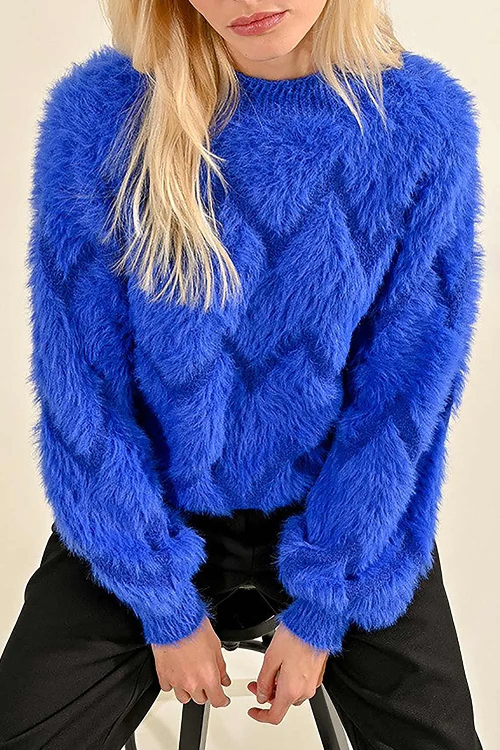 Urtu Blue | Fuzzy Herringbone Sweater sold by Boutique 1861 product image thumbnail 2
