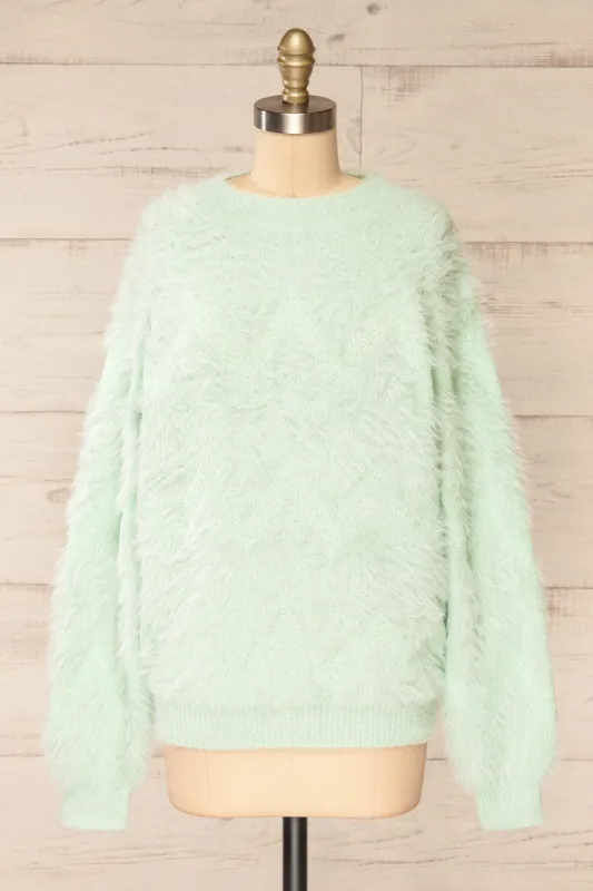 Urtu Mint | Fuzzy Herringbone Sweater sold by Boutique 1861
