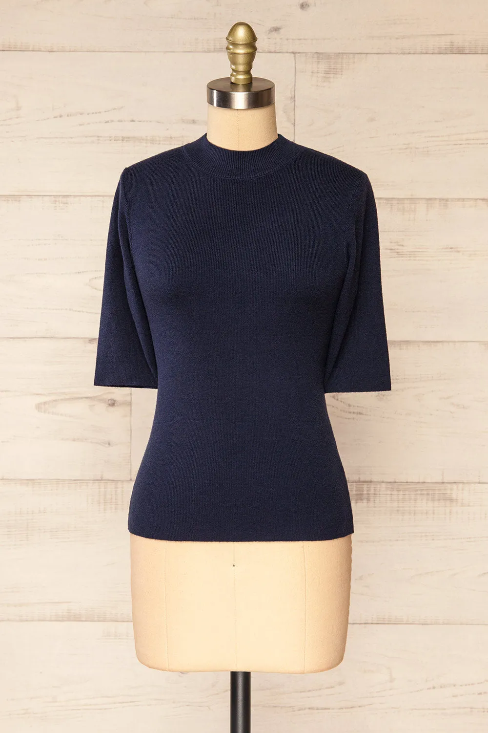 Palermo Navy | Short Sleeve Mock Neck Top sold by Boutique 1861