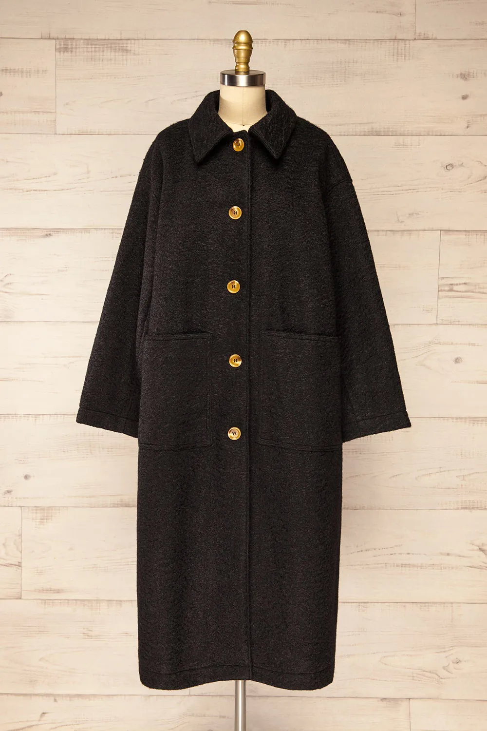 Wayward Black | Long Coat w/ Large Pockets sold by Boutique 1861
