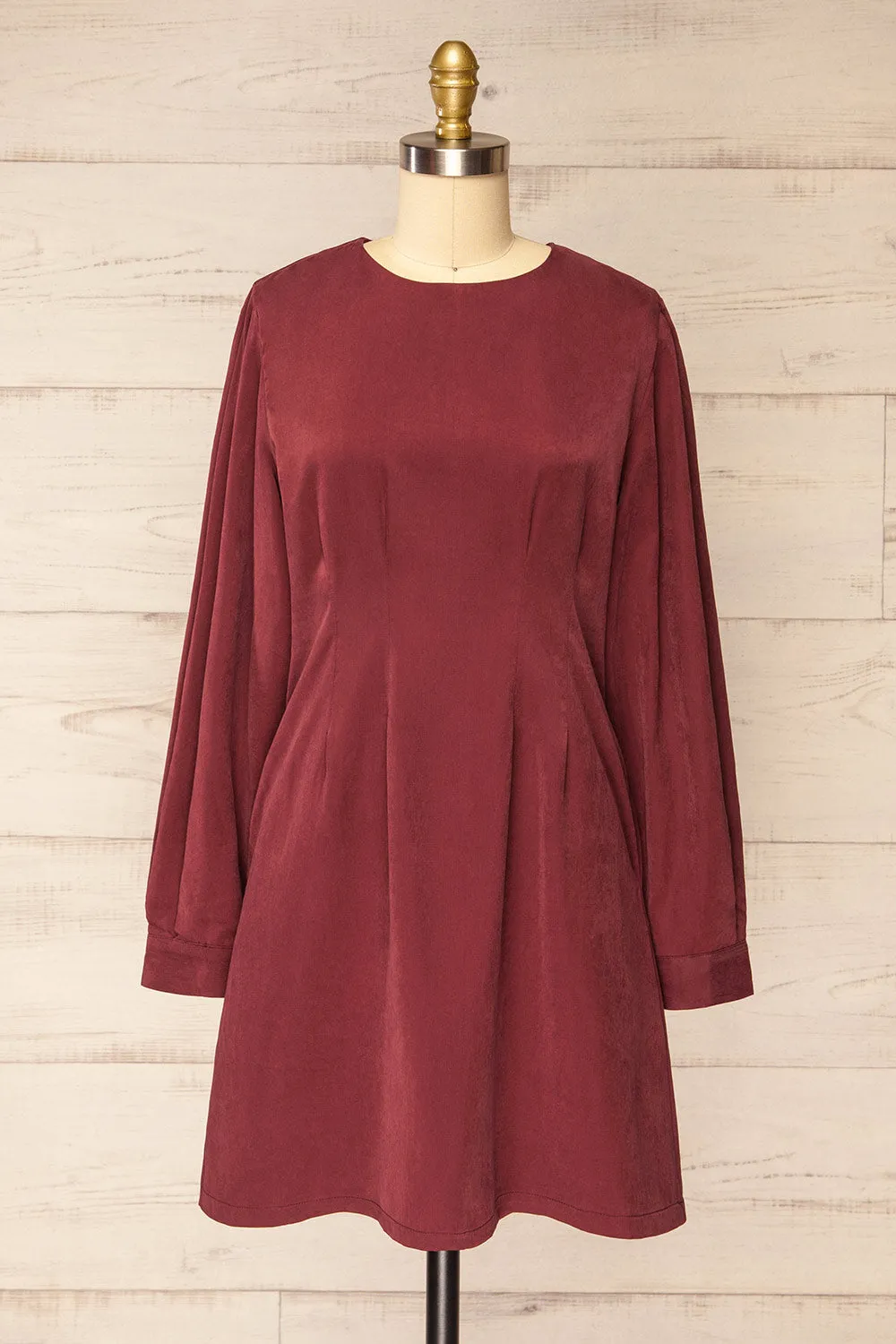 Bohrin Burgundy | Long-Sleeved Short Dress sold by Boutique 1861