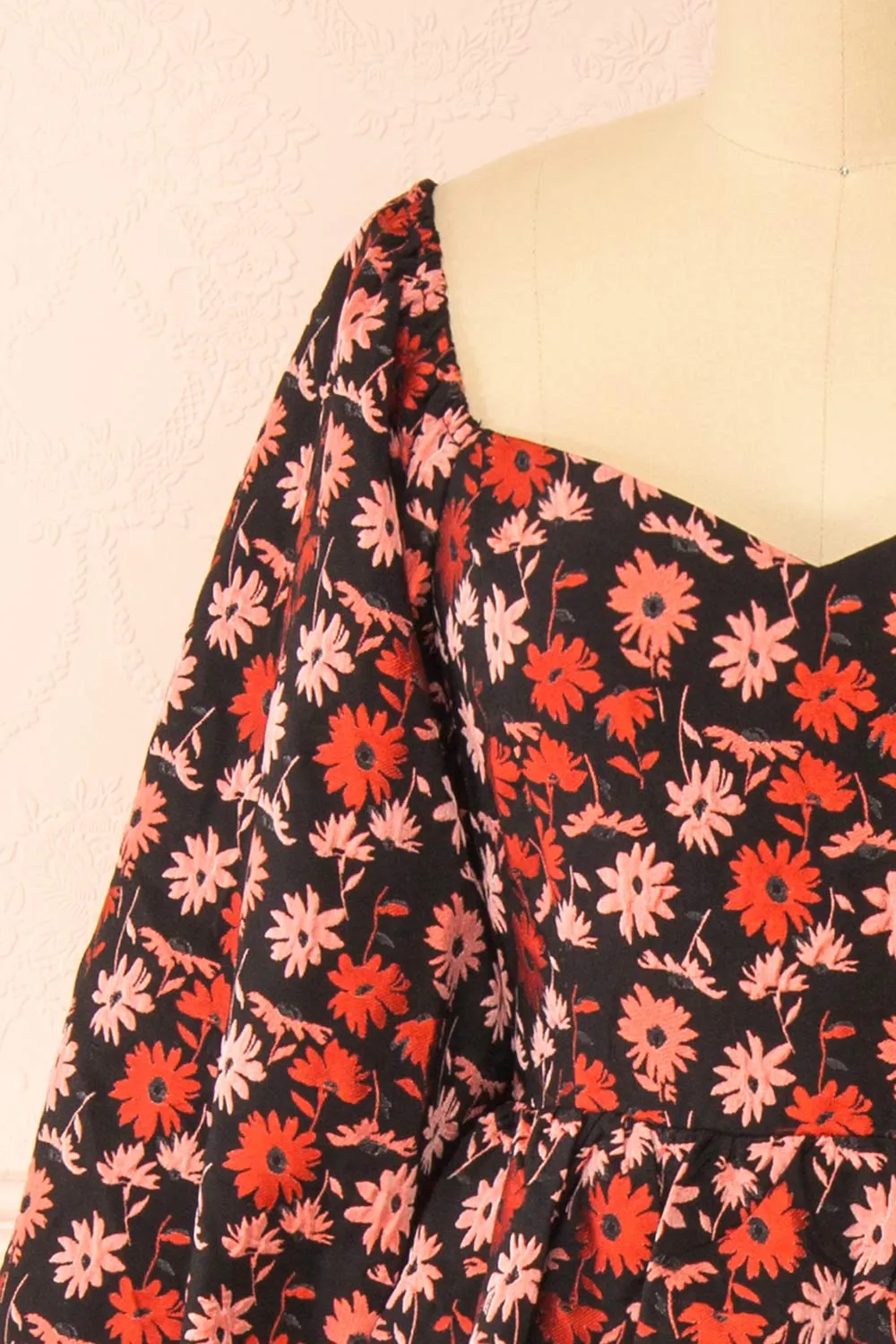 Inarea | Midi Black Floral Dress w/ Puffy Sleeves sold by Boutique 1861 product image thumbnail 2