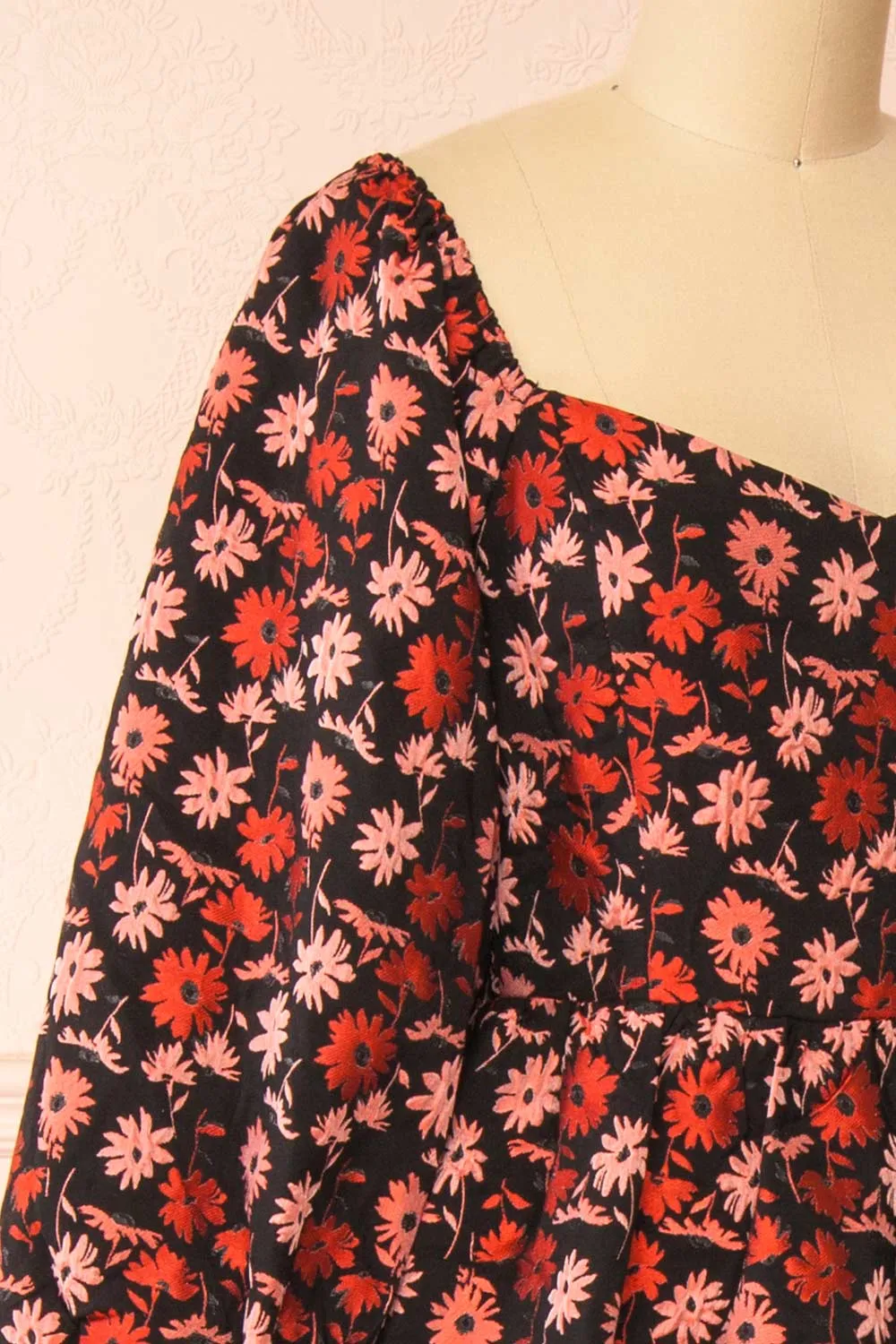 Inarea | Midi Black Floral Dress w/ Puffy Sleeves sold by Boutique 1861 product image thumbnail 4