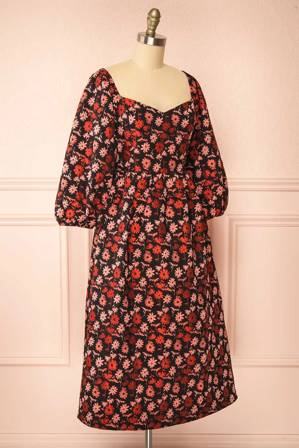 Inarea | Midi Black Floral Dress w/ Puffy Sleeves sold by Boutique 1861 product image thumbnail 3