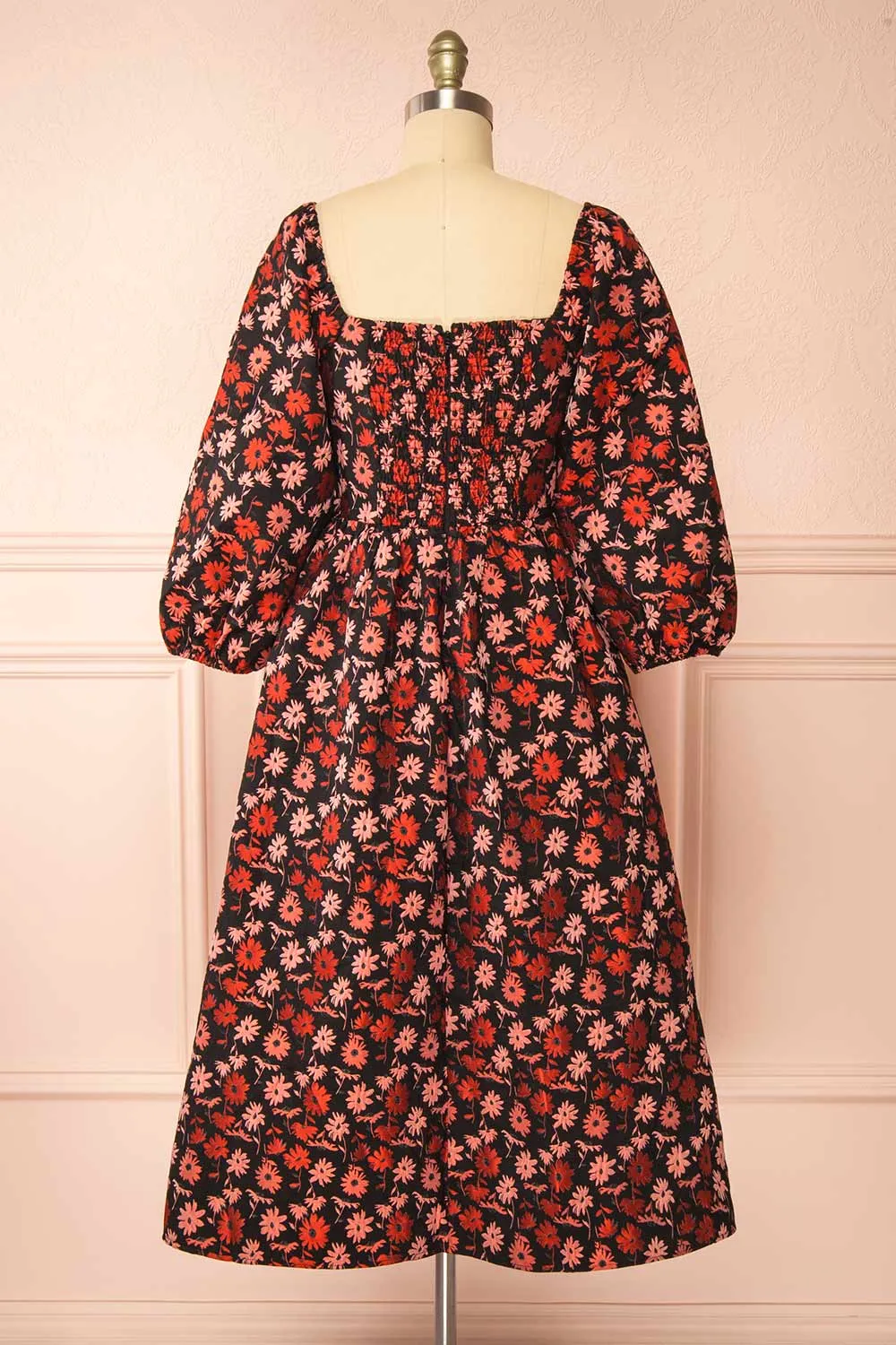 Inarea | Midi Black Floral Dress w/ Puffy Sleeves sold by Boutique 1861 product image thumbnail 5