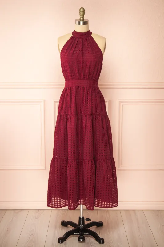 Zassima | Long Burgundy Halter Dress sold by Boutique 1861