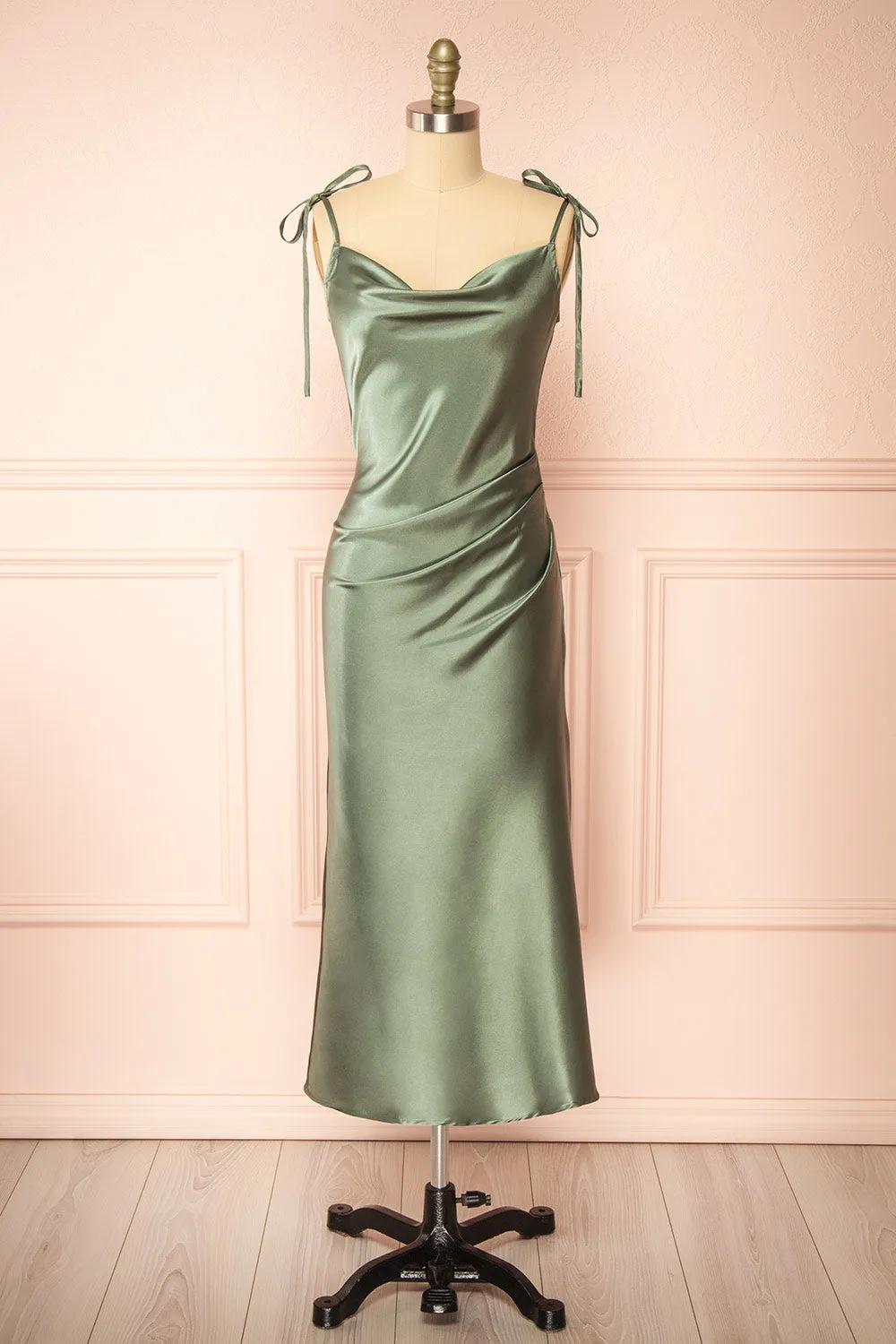 Elyse Khaki | Cowl Neck Midi Dress sold by Boutique 1861