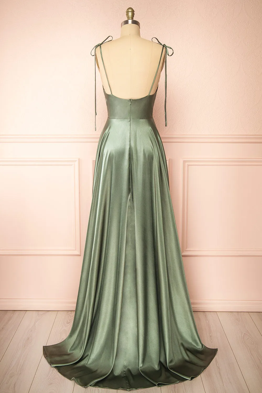 Moira Khaki | Cowl Neck Satin Maxi Dress with High Slit sold by Boutique 1861 product image thumbnail 5