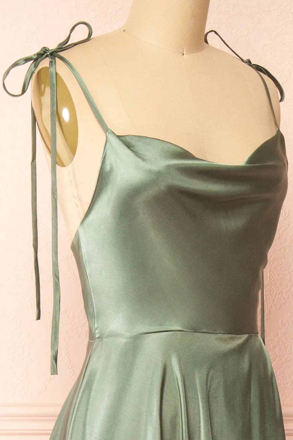 Moira Khaki | Cowl Neck Satin Maxi Dress with High Slit sold by Boutique 1861 product image thumbnail 4