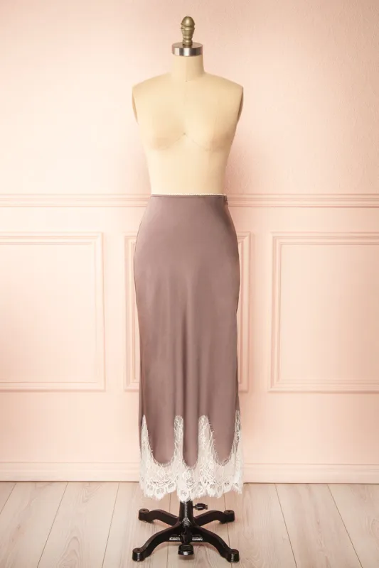 Gamma Mauve | Maxi Satin Skirt w/ Lace sold by Boutique 1861