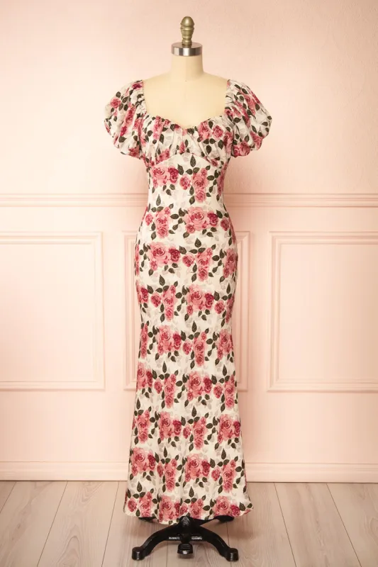 Rhosyn Pink | Floral Satin Maxi Dress sold by Boutique 1861
