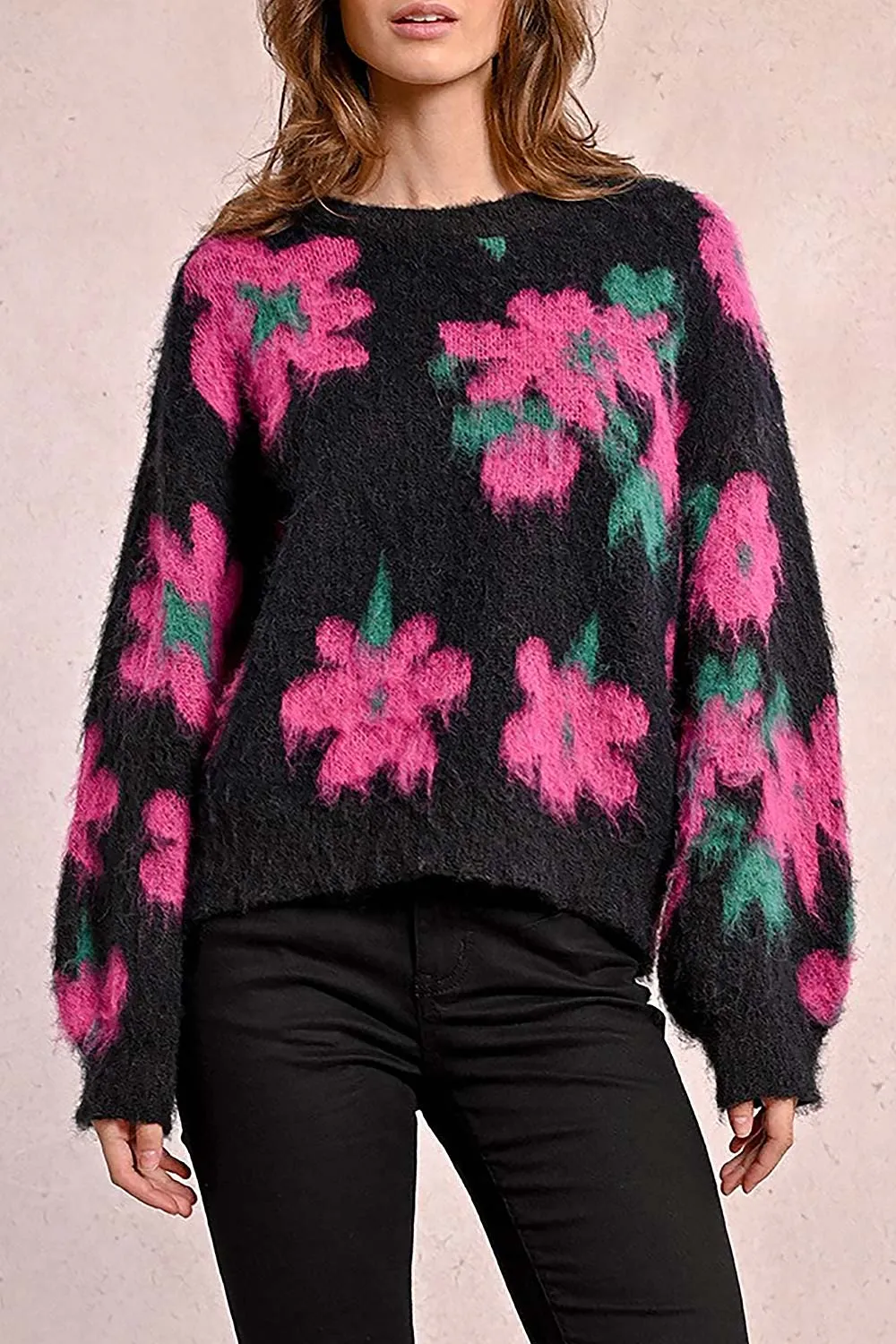Tabatha | Fuzzy Black Floral Sweater sold by Boutique 1861 product image thumbnail 2