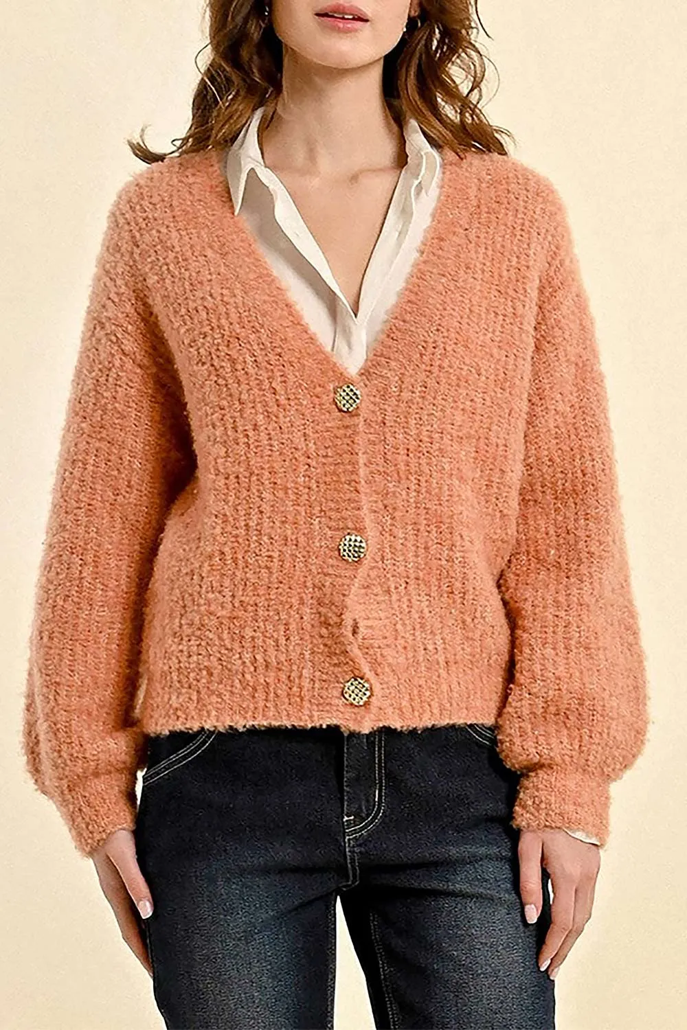 Zuper Orange | Fuzzy Cardigan sold by Boutique 1861 product image thumbnail 2