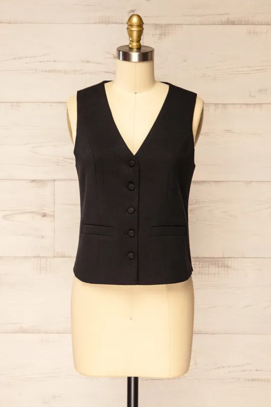 Mposhi | Black Vest w/ V Neck sold by Boutique 1861