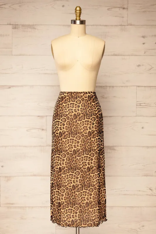 Zyran | Long Leopard Print Skirt sold by Boutique 1861