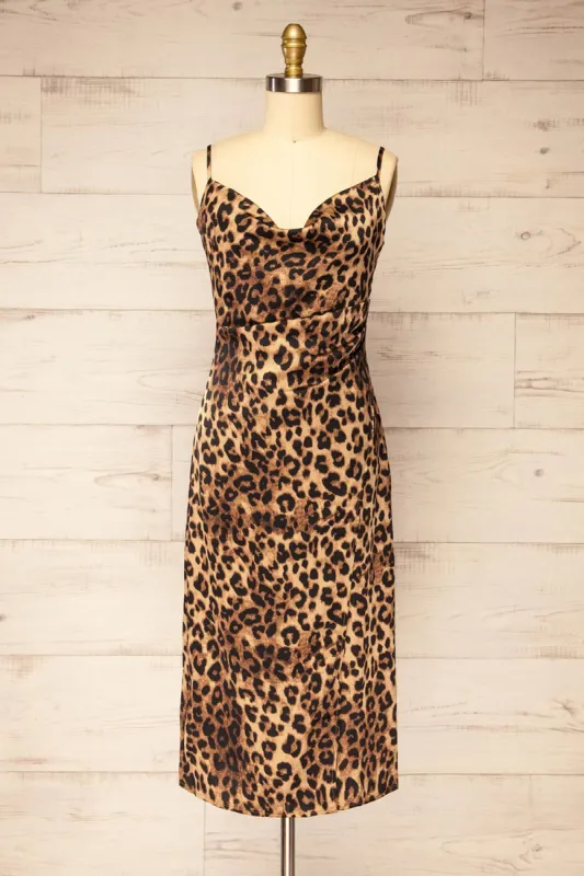 Croenen | Cowl Neck Leopard Midi Dress sold by Boutique 1861