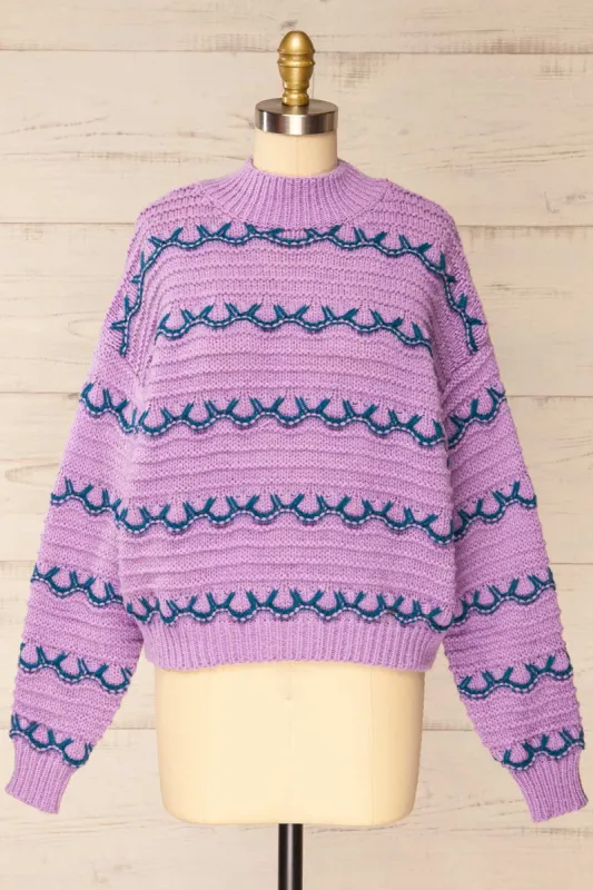 Alfreton Purple | Mock Neck Knit Sweater sold by Boutique 1861