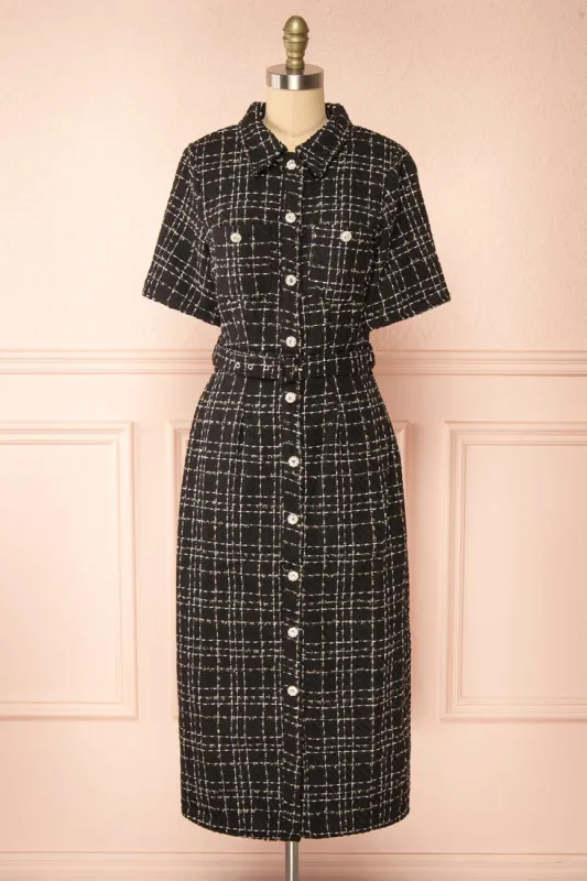 Aurella | Long Black Tweed Dress sold by Boutique 1861