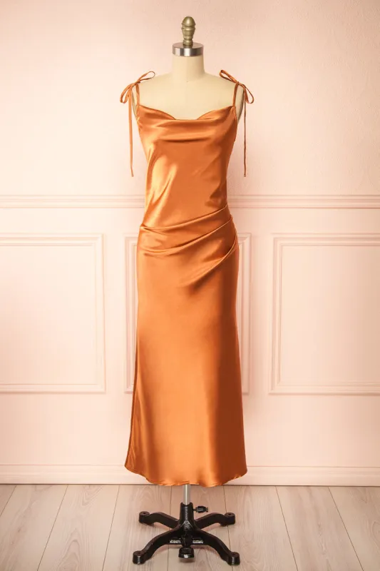 Elyse Rust | Cowl Neck Midi Dress sold by Boutique 1861