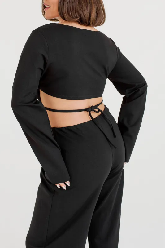 Lela Black | Long-Sleeved Top w/ Open-Back sold by Boutique 1861