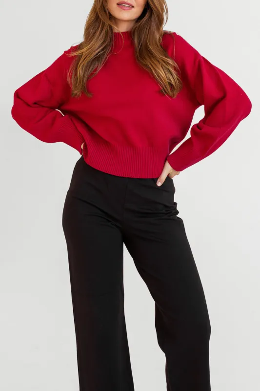 Brooke Red | Boxy Knit Sweater w/ Mock Neck sold by Boutique 1861