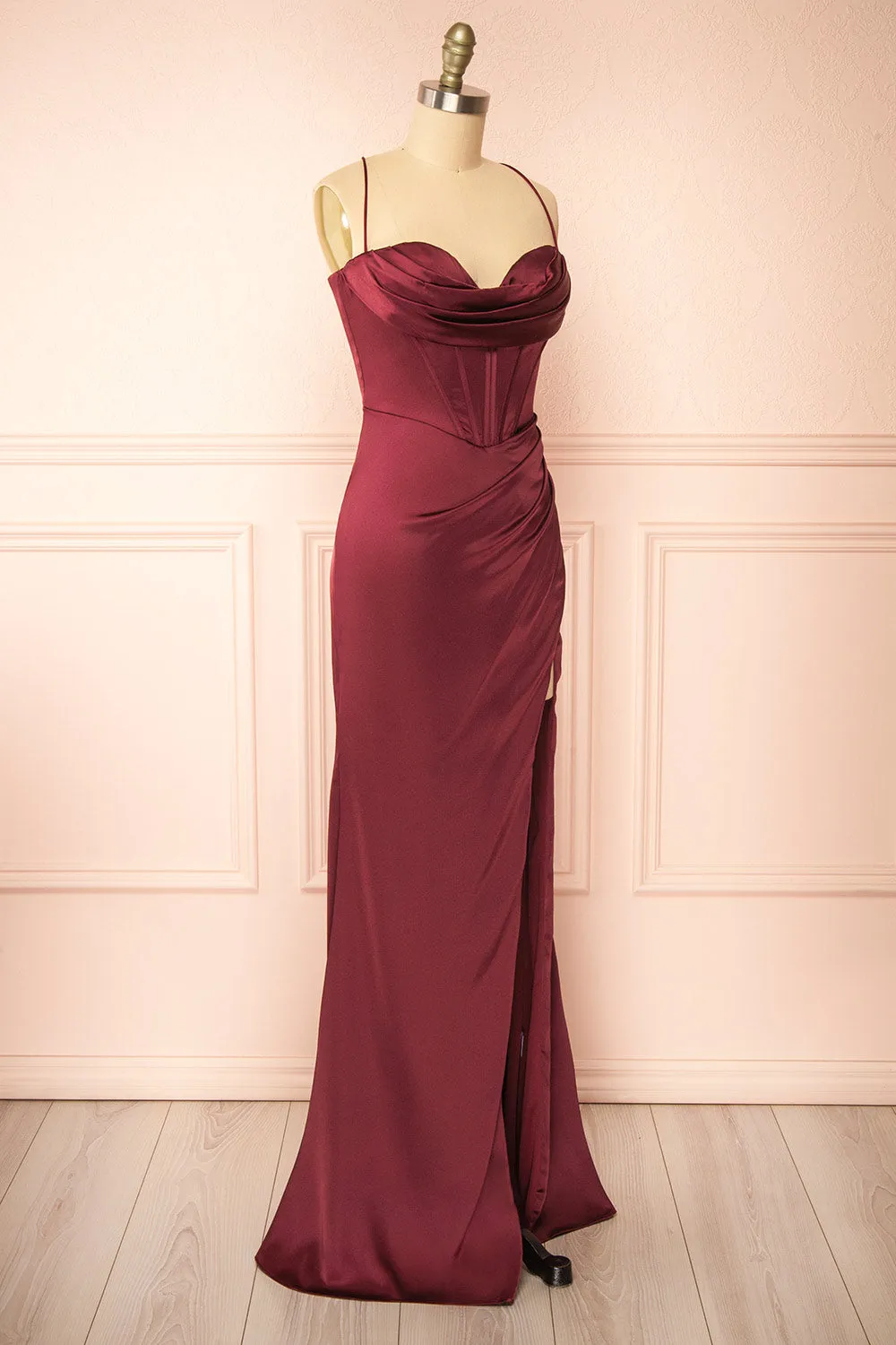 Kesha Burgundy | Corset Cowl Neck Maxi Dress sold by Boutique 1861 product image thumbnail 4