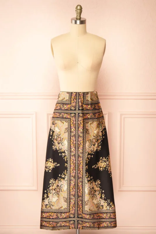 Egerie | Long Silky Skirt w/ Ornate Pattern sold by Boutique 1861