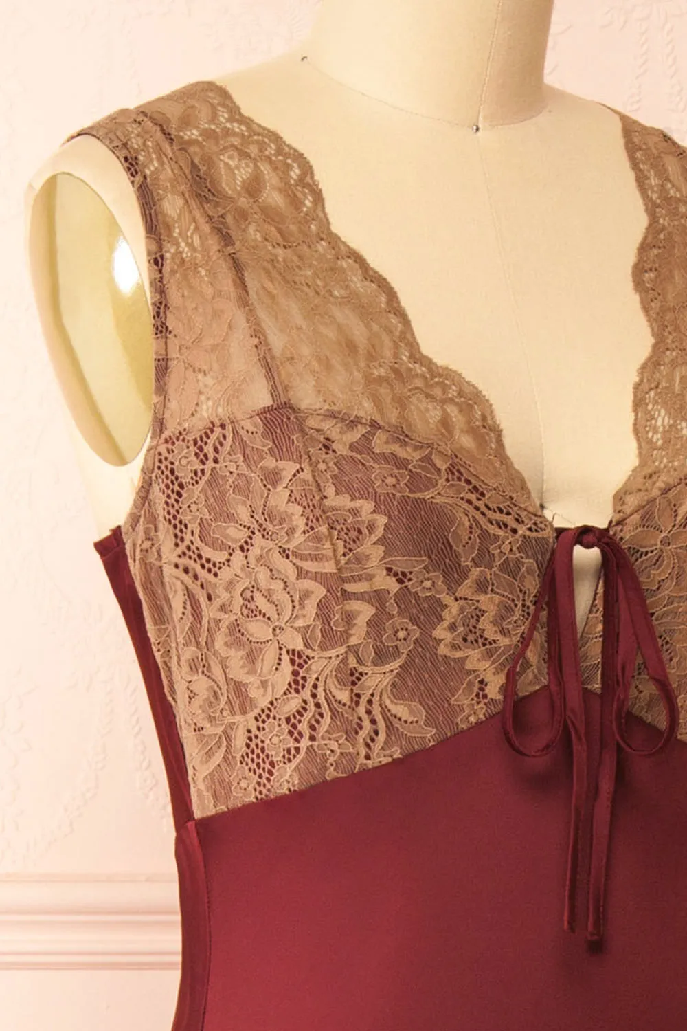 Evara Burgundy | Maxi Satin Slip Dress with Lace sold by Boutique 1861 product image thumbnail 5