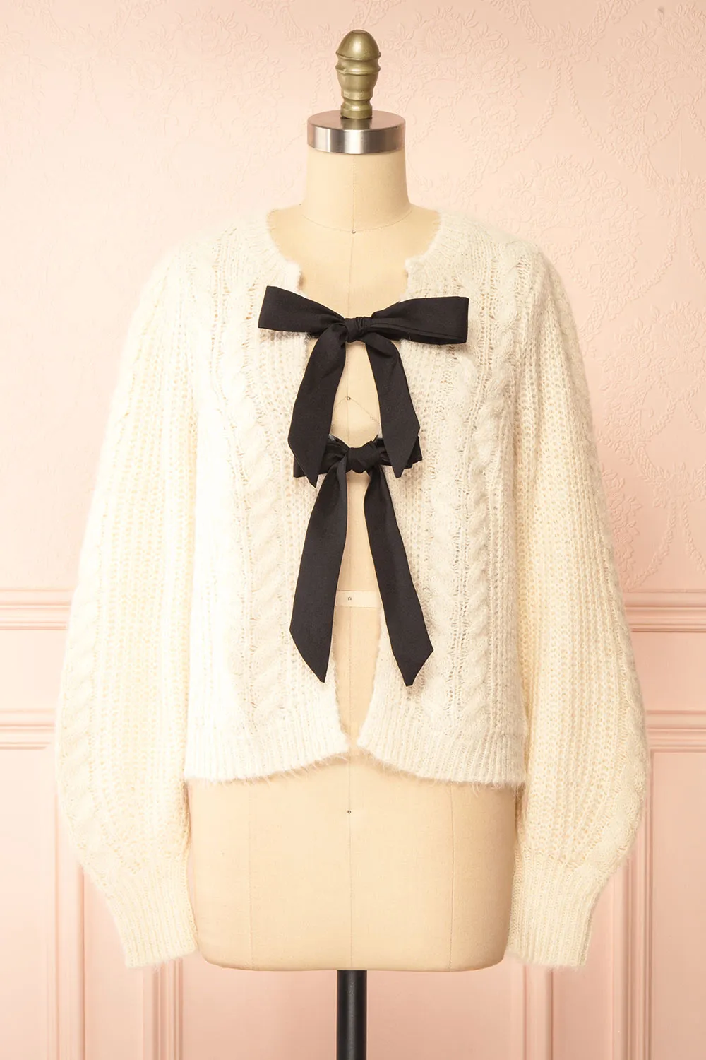 Bathilde | Ivory Knit Sweater w/ Black Ribbons sold by Boutique 1861