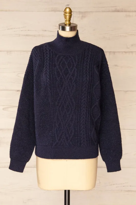 Waterbury | Sparkling Navy Turtleneck Sweater sold by Boutique 1861