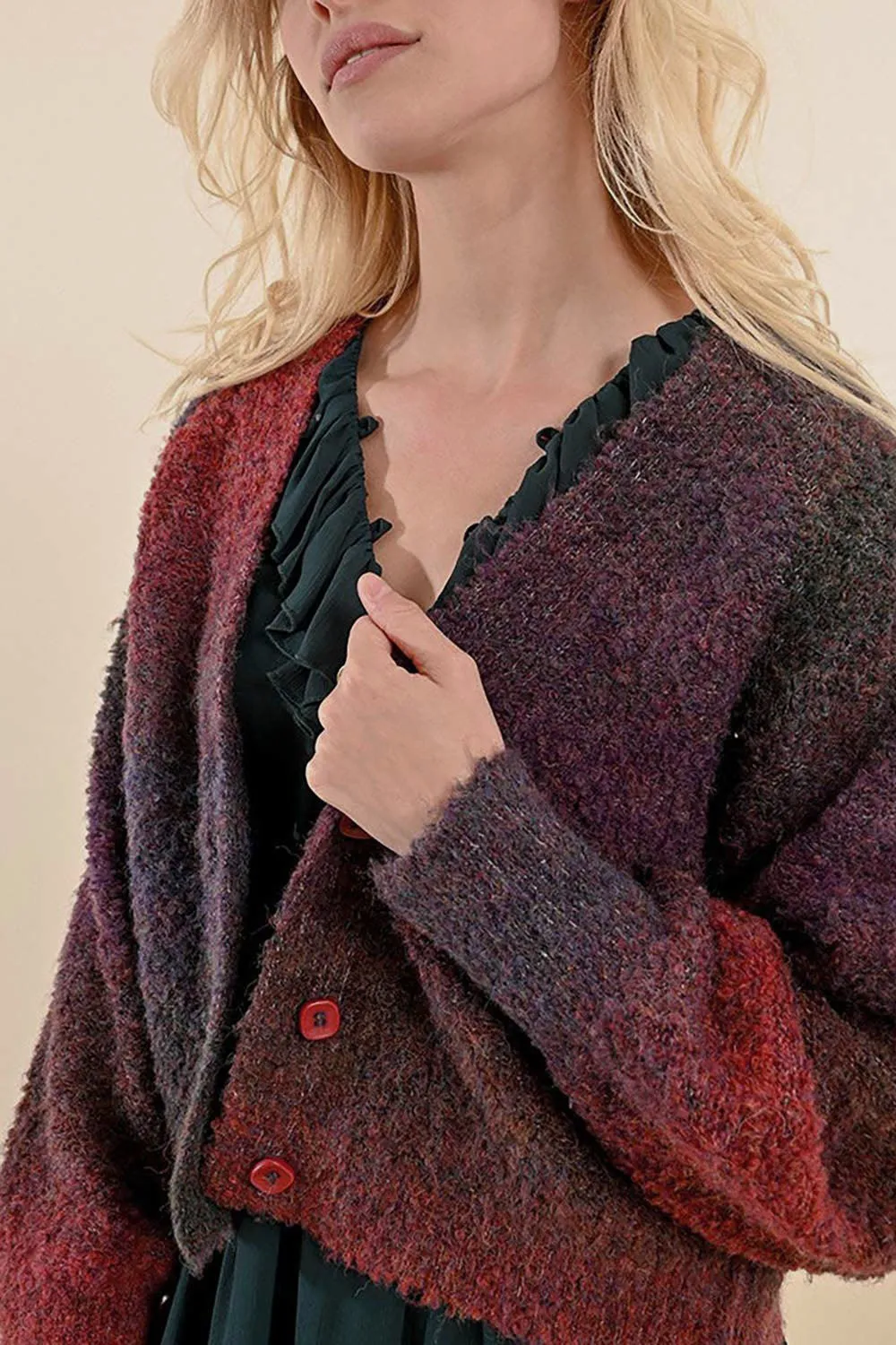 Zadigg | Cropped Multicoloured Cardigan w/ Red Buttons sold by Boutique 1861 product image thumbnail 2