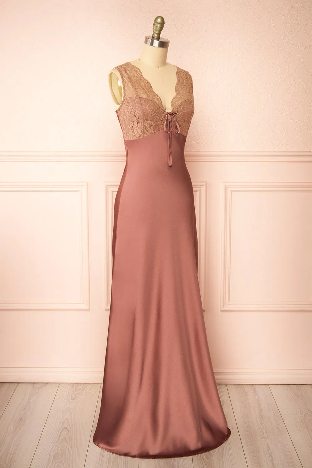 Evara Mauve | Maxi Satin Slip Dress w/ Lace sold by Boutique 1861 product image thumbnail 4