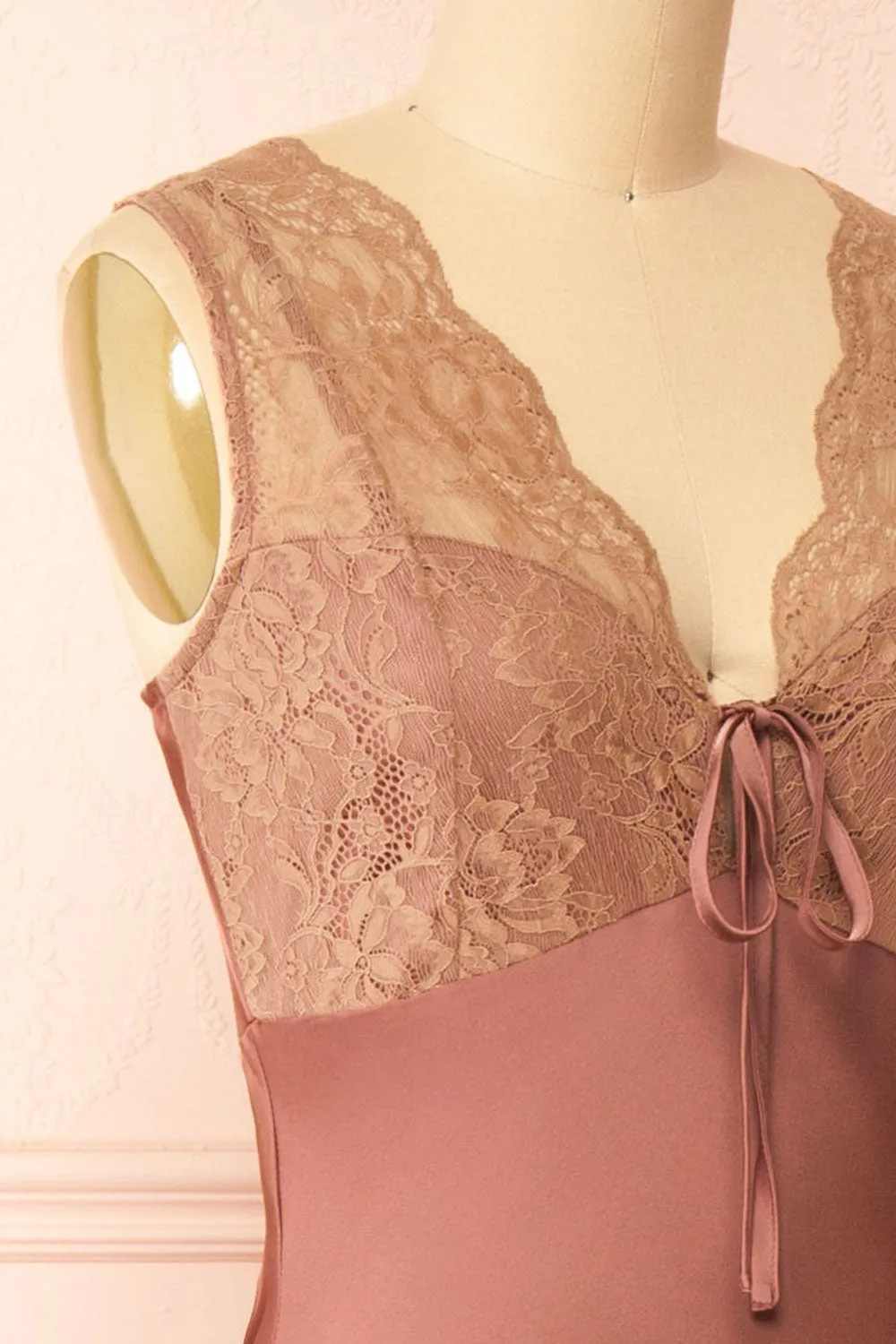 Evara Mauve | Maxi Satin Slip Dress w/ Lace sold by Boutique 1861 product image thumbnail 5