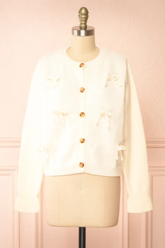 Minara | Ivory Button-Down Cardigan w/ Bows sold by Boutique 1861