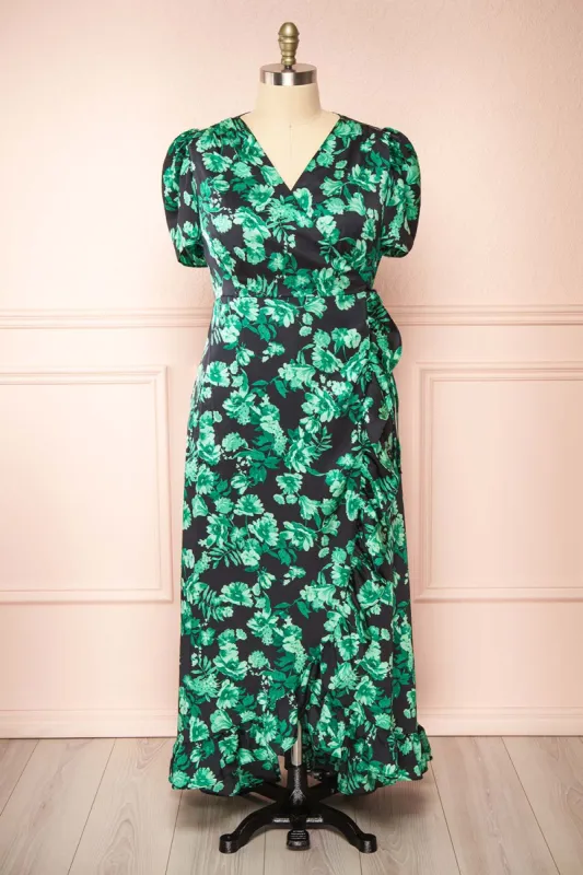 Sherin | Plus Size Floral Midi Wrap Dress w/ Ruffles sold by Boutique 1861